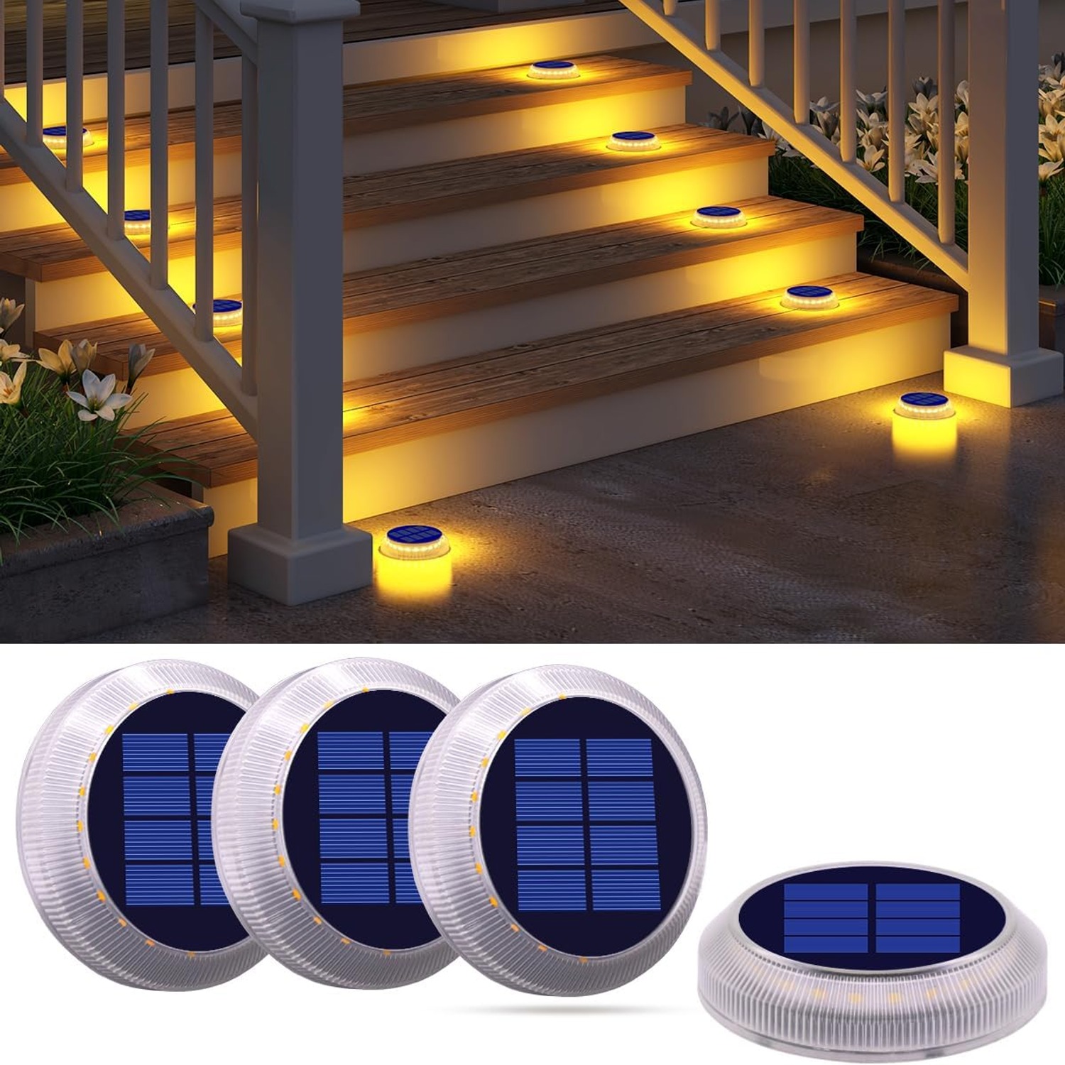 DetarZinLED Round Solar Deck Lights 4 Pack