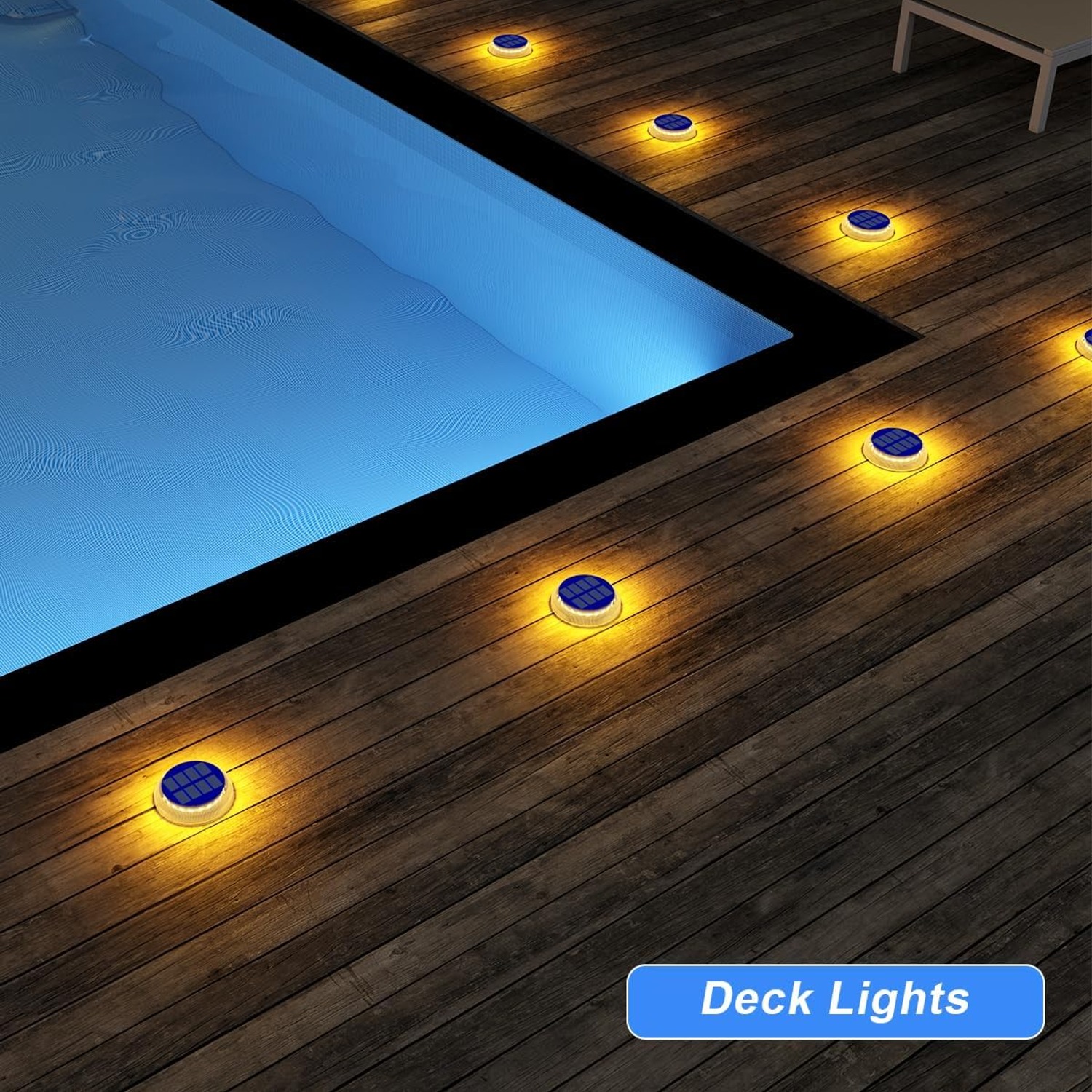DetarZinLED Round Solar Deck Lights 4 Pack, detail view