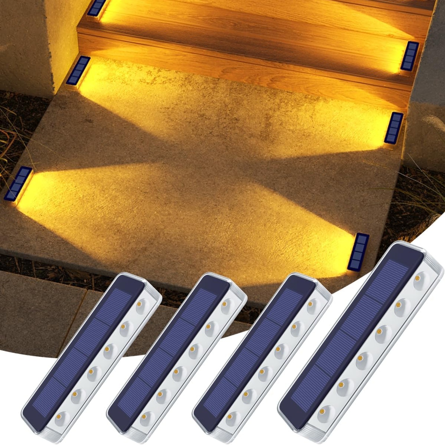 DetarZinLED Warm White Solar Step Lights 4 Pack