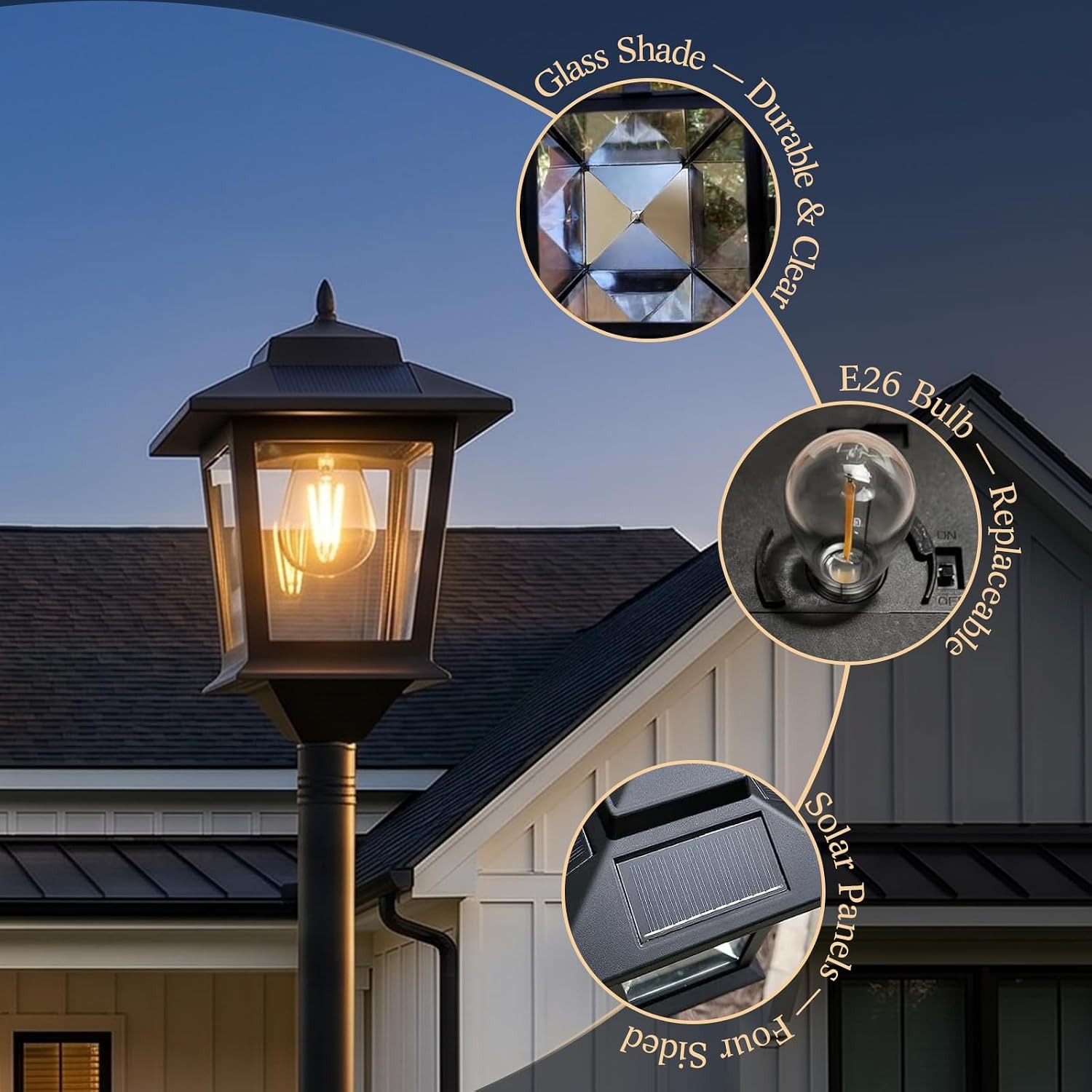 PASAMIC Solar Lamp Post Lights 2 Pack